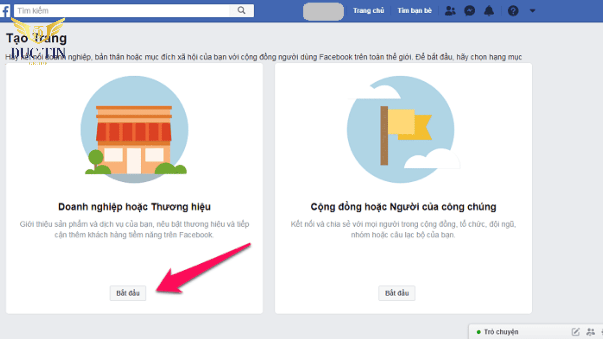 Chọn loại hình hoạt động của page